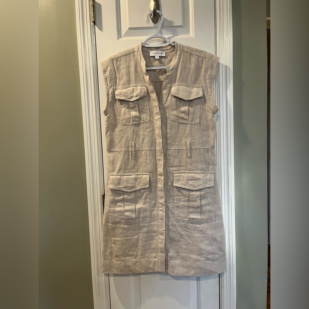 Witchery Light Tan‎ Sleeveless Button Down Linen Dress size 8 b4